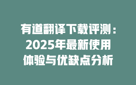 有道翻译下载评测:2025年最新使用体验与优缺点分析 二