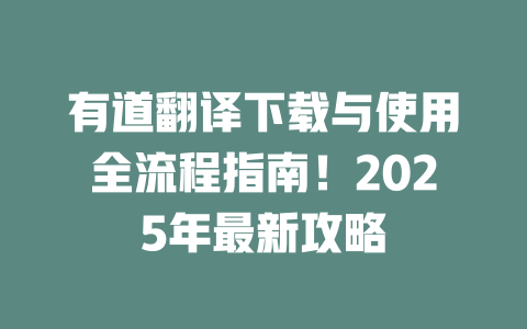 有道翻译下载与使用全流程指南!2025年最新攻略 二