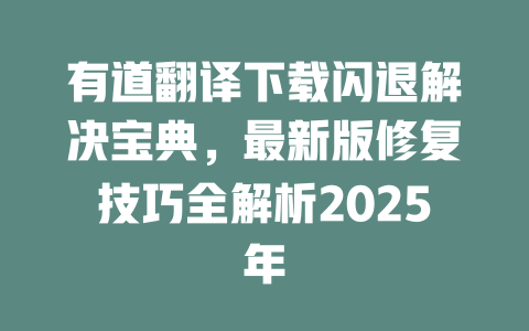 有道翻译下载闪退解决宝典,最新版修复技巧全解析2025年 二
