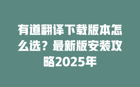 有道翻译下载版本怎么选？最新版安装攻略2025年 二