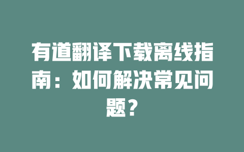 有道翻译下载离线指南:如何解决常见问题? 二