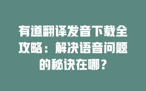 有道翻译发音下载全攻略：解决语音问题的秘诀在哪？ 二