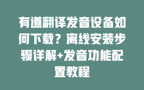 有道翻译发音设备如何下载？离线安装步骤详解+发音功能配置教程 二