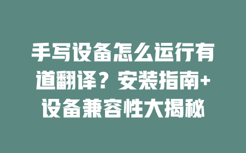 手写设备怎么运行有道翻译?安装指南+设备兼容性大揭秘 二