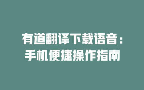有道翻译下载语音：手机便捷操作指南 二