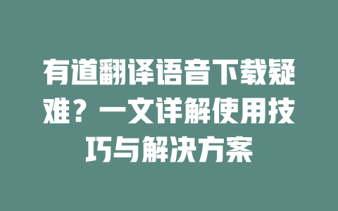 有道翻译语音下载疑难？一文详解使用技巧与解决方案 二