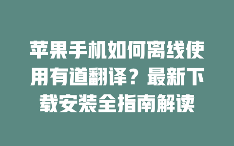 苹果手机如何离线使用有道翻译?最新下载安装全指南解读 二