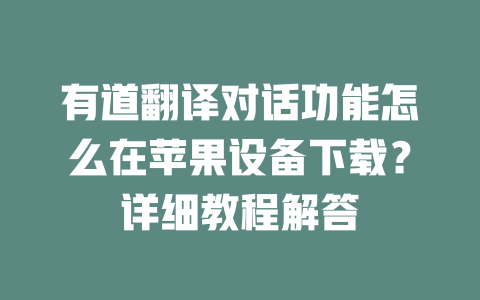 有道翻译对话功能怎么在苹果设备下载？详细教程解答 二