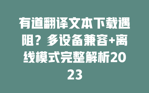 有道翻译文本下载遇阻？多设备兼容+离线模式完整解析2023 二