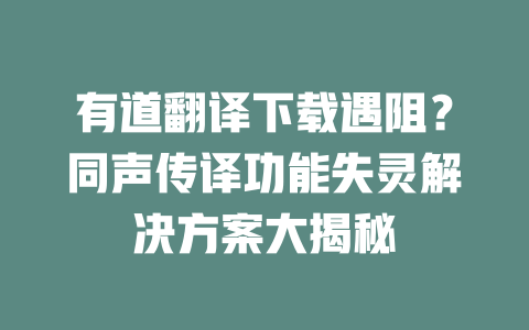 有道翻译下载遇阻?同声传译功能失灵解决方案大揭秘 二