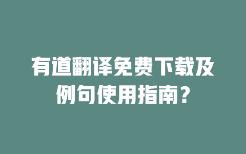 有道翻译免费下载及例句使用指南？ 二