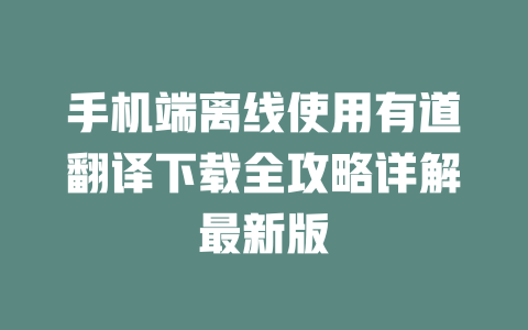 手机端离线使用有道翻译下载全攻略详解最新版 二