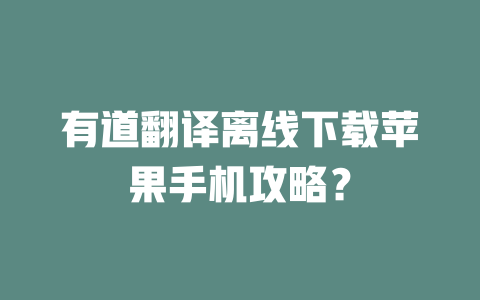 有道翻译离线下载苹果手机攻略？ 二
