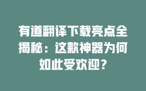 有道翻译下载亮点全揭秘：这款神器为何如此受欢迎？ 二