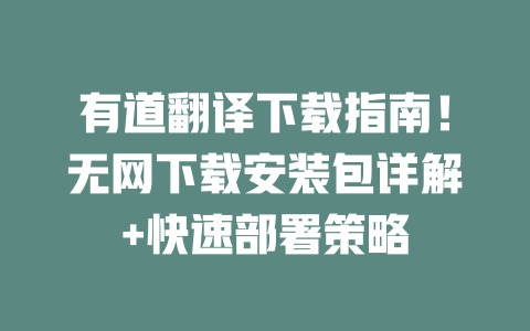 有道翻译下载指南！无网下载安装包详解+快速部署策略 二