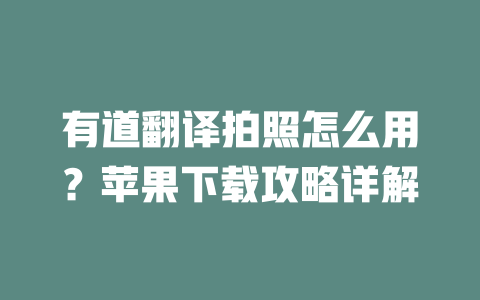 有道翻译拍照怎么用？苹果下载攻略详解 二