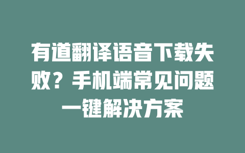有道翻译语音下载失败?手机端常见问题一键解决方案 二